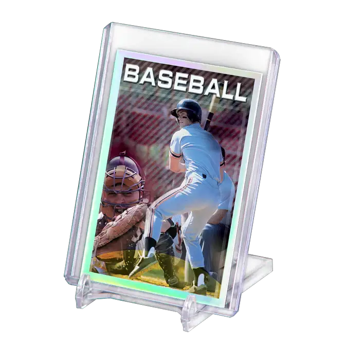 Small 2-piece card holder stands from THE MIGHTY HOBBY SHOP, showcasing compact clear plastic stands for displaying cards.