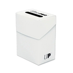 White solid color deck box from THE MIGHTY HOBBY SHOP, front angle showing sturdy storage container for outdoor or hobby use.