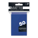 Blue PRO-Matte Standard Deck Protector Sleeves by THE MIGHTY HOBBY SHOP, 50-count pack with solid blue design.