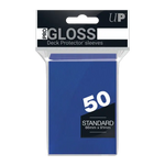 Blue PRO-Gloss Standard Deck Protector Sleeves by THE MIGHTY HOBBY SHOP, 50-count package, showing smooth, glossy card sleeves.
