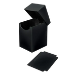Open Jet Black Eclipse PRO 100+ Deck Box with dividers, showing interior storage for trading cards and accessories.