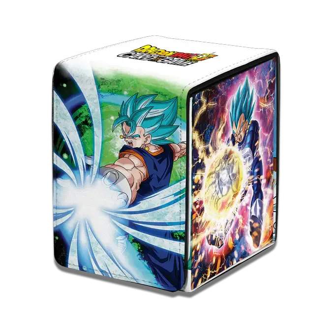 Vegito Alcove Flip Deck Box for Dragon Ball Super by THE MIGHTY HOBBY SHOP, featuring vibrant Vegito design and sturdy flip lid.