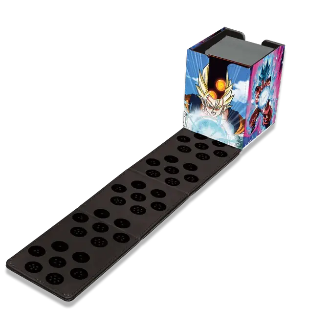 Vegito Alcove Flip Deck Box for Dragon Ball Super, featuring vibrant Vegito artwork and durable design for trading card storage.