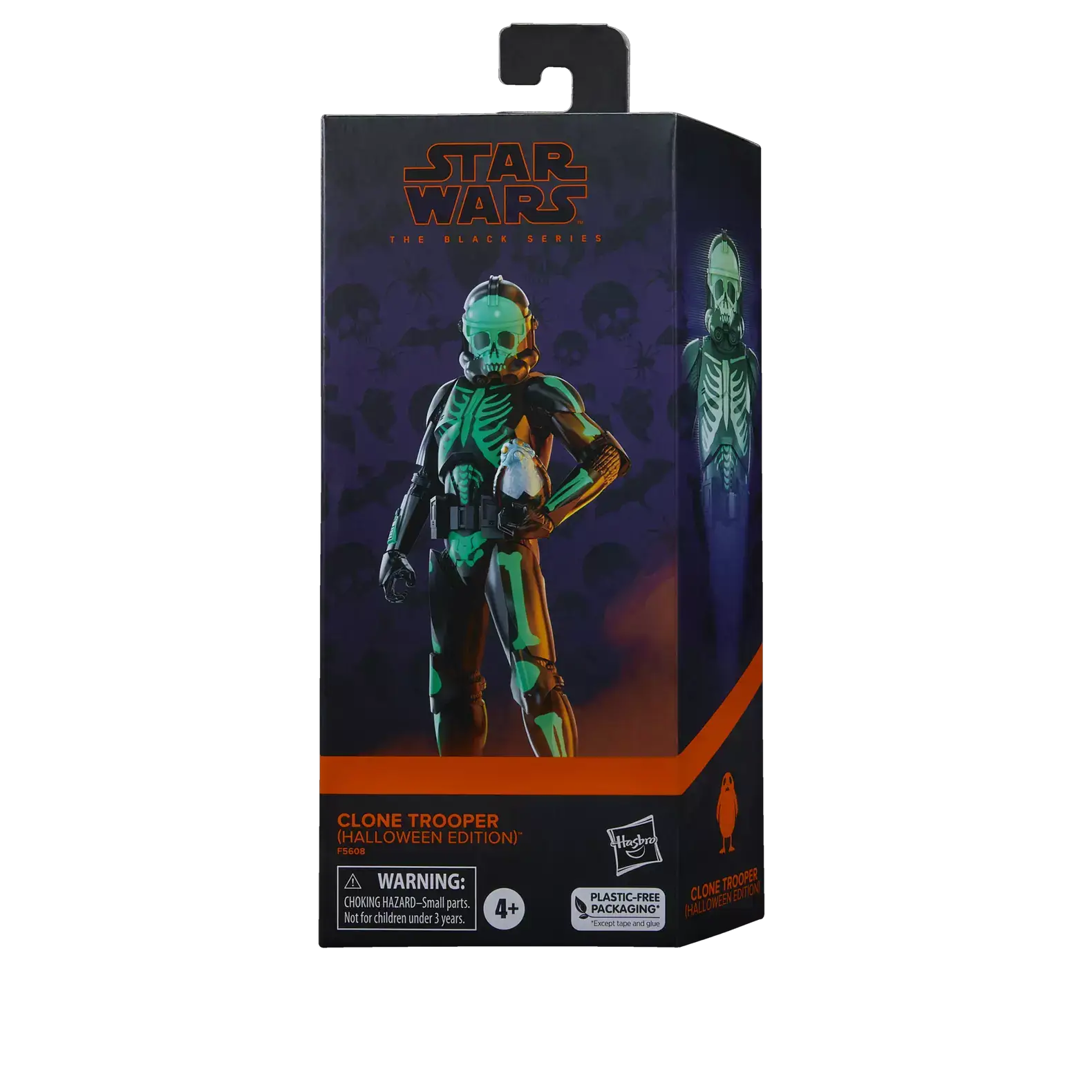 Star Wars The Black Series Clone Trooper Halloween Edition action figure with detailed armor and helmet, showcasing collectible design.