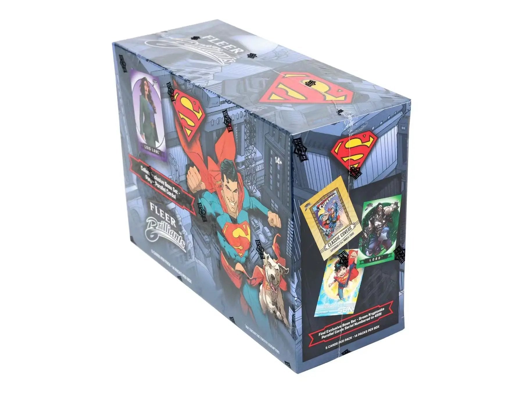 Fleer Brilliants Superman trading card from the 2025 Mega Box by Upper Deck featuring Superman in a dynamic pose.