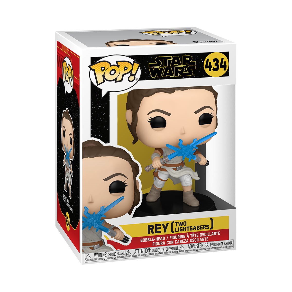 Pop! Star Wars: The Rise of Skywalker Rey figure with two light sabers, collectible toy from THE MIGHTY HOBBY SHOP