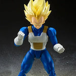 Super Saiyan Vegeta action figure from Dragon Ball Z S.H.Figuarts line, with detailed armor and fierce expression.