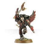 Blood Angels Chaplain with jump pack miniature from Warhammer 40K, detailed figure with armor and weaponry, posed ready for battle.