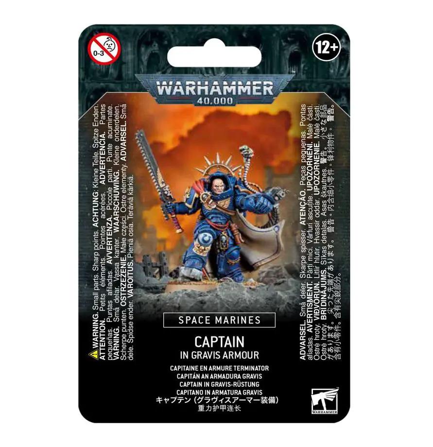 Warhammer 40,000 Space Marines Captain in Gravis Armour, detailed miniature figure from THE MIGHTY HOBBY SHOP.
