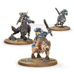 Warhammer 40,000 Space Wolves Thunderwolf Cavalry miniature model, detailed figures with armored wolves and warriors ready for battle.