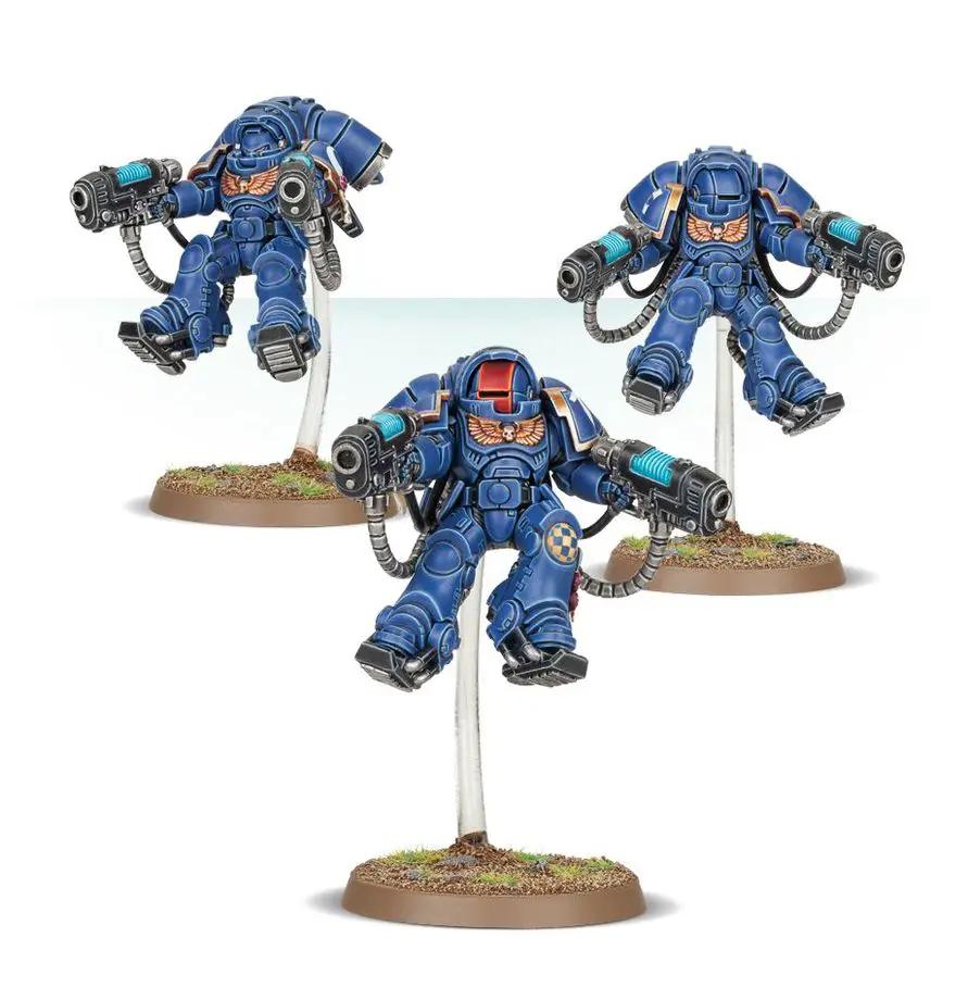 Space Marines Inceptor Squad from THE MIGHTY HOBBY SHOP, featuring armored soldiers with jump packs and ranged weaponry.