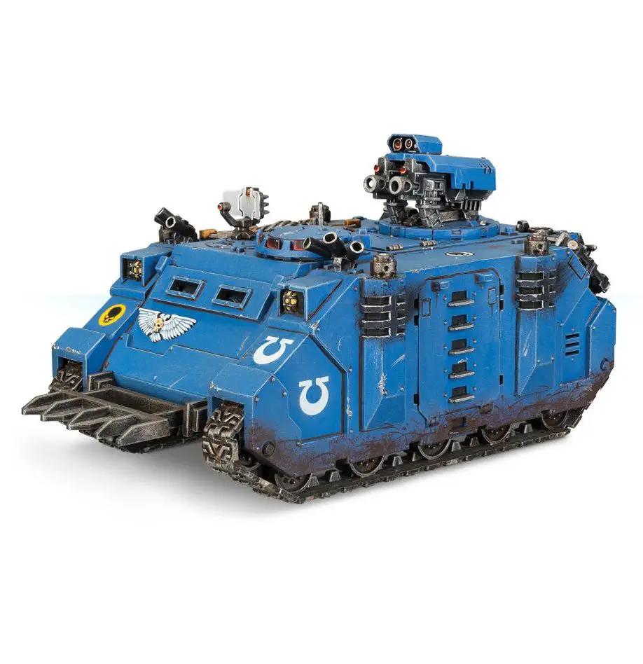 Space Marines Razorback model from THE MIGHTY HOBBY SHOP, detailed miniature vehicle with armor and weaponry, in a dynamic pose.
