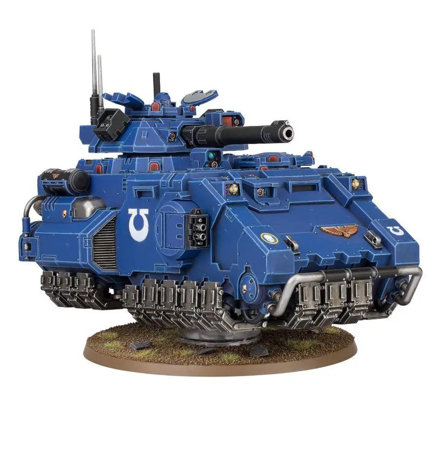 Space Marines Gladiator Lancer tank model from THE MIGHTY HOBBY SHOP, detailed miniature with weapons and armor.