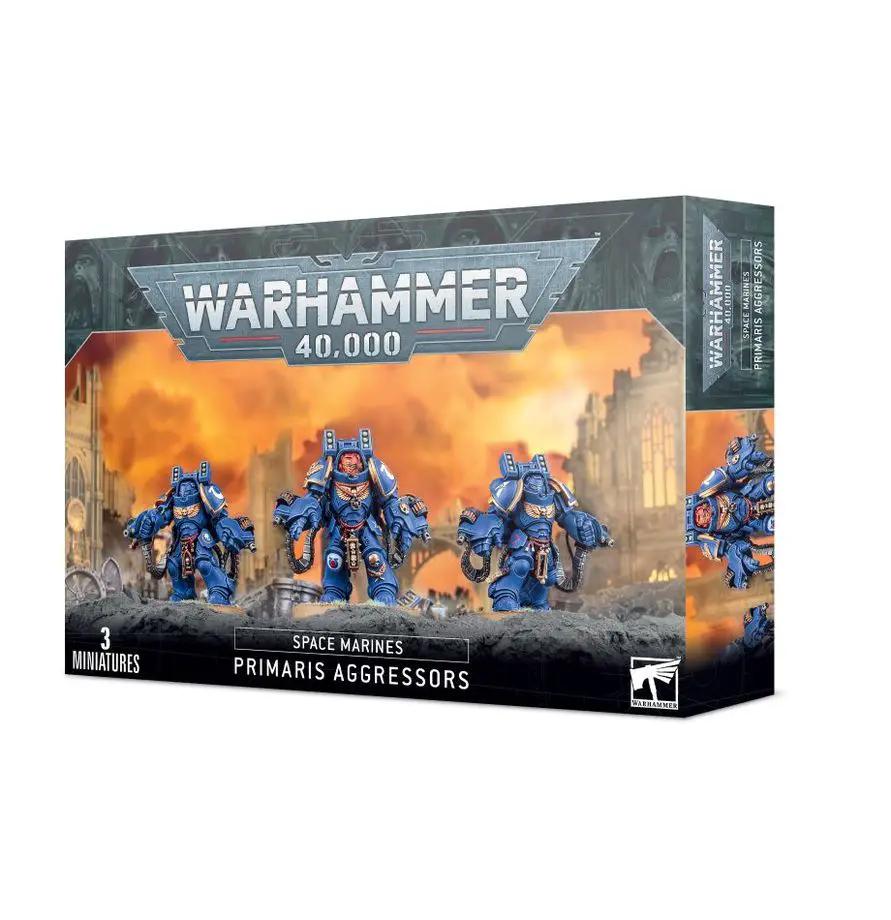 Primaris Space Marines Aggressor Squad miniatures in tactical armor, ready for tabletop war gaming.