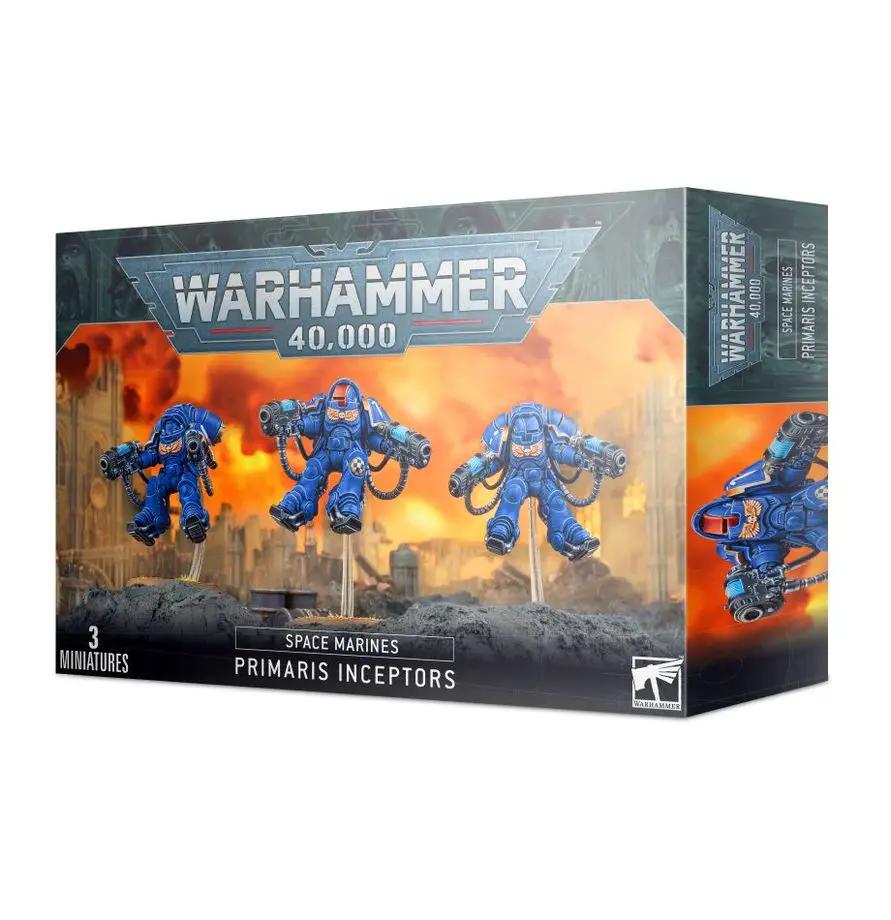 Space Marines Inceptor Squad miniatures from THE MIGHTY HOBBY SHOP, featuring primaris Space Marines with missile launchers and combat gear.