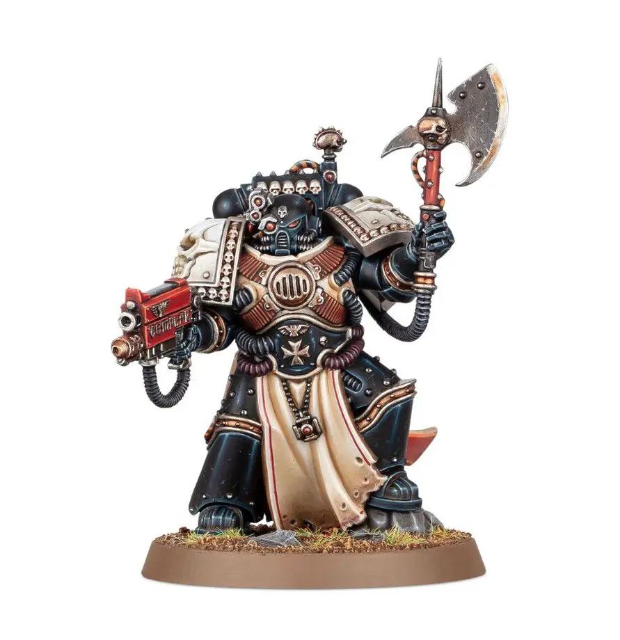 Black Templars Castellan miniature from THE MIGHTY HOBBY SHOP, showing a detailed armored warrior with a sword and shield.