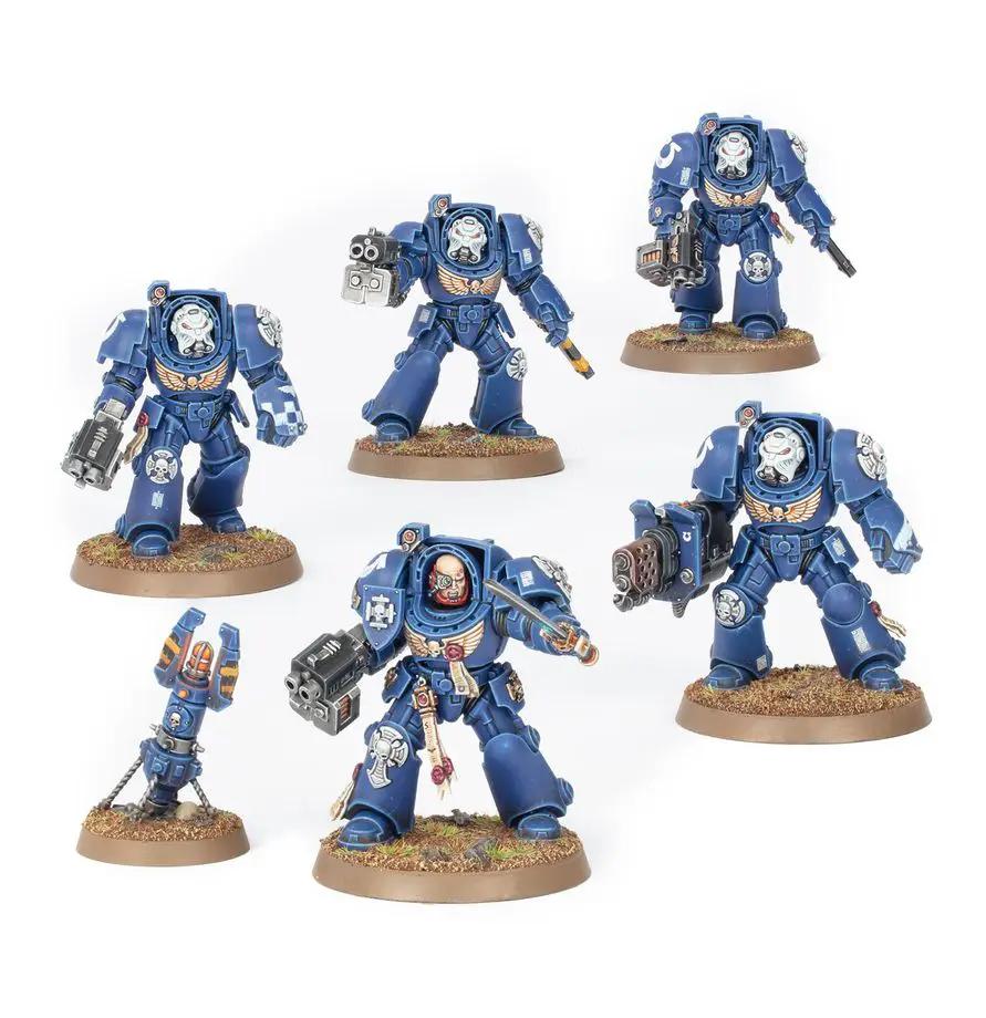 Space Marines Terminator Squad miniatures in detailed power armor, ready for tabletop gaming and strategic battles.