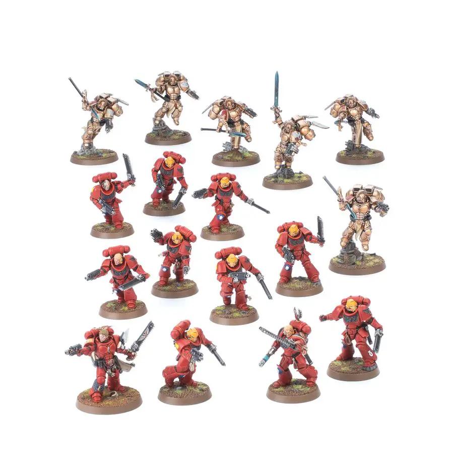 Warhammer 40,000 Combat Patrol Blood Angels miniatures set with painted Space Marines and detailed terrain pieces.