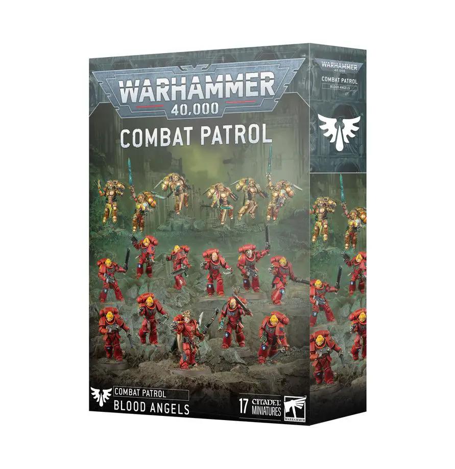 Warhammer 40,000 Blood Angels Combat Patrol miniatures set featuring detailed Space Marines and accessories.