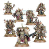 Warhammer 40,000 Death Guard Plague Marines miniatures with green armor, detailed weapons, and plague-themed armor details.