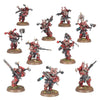 Close-up of Khorne Berzerkers from the World Eaters by THE MIGHTY HOBBY SHOP, showcasing detailed chaos space marine miniatures.