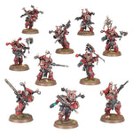Close-up of Khorne Berzerkers from the World Eaters by THE MIGHTY HOBBY SHOP, showcasing detailed chaos space marine miniatures.