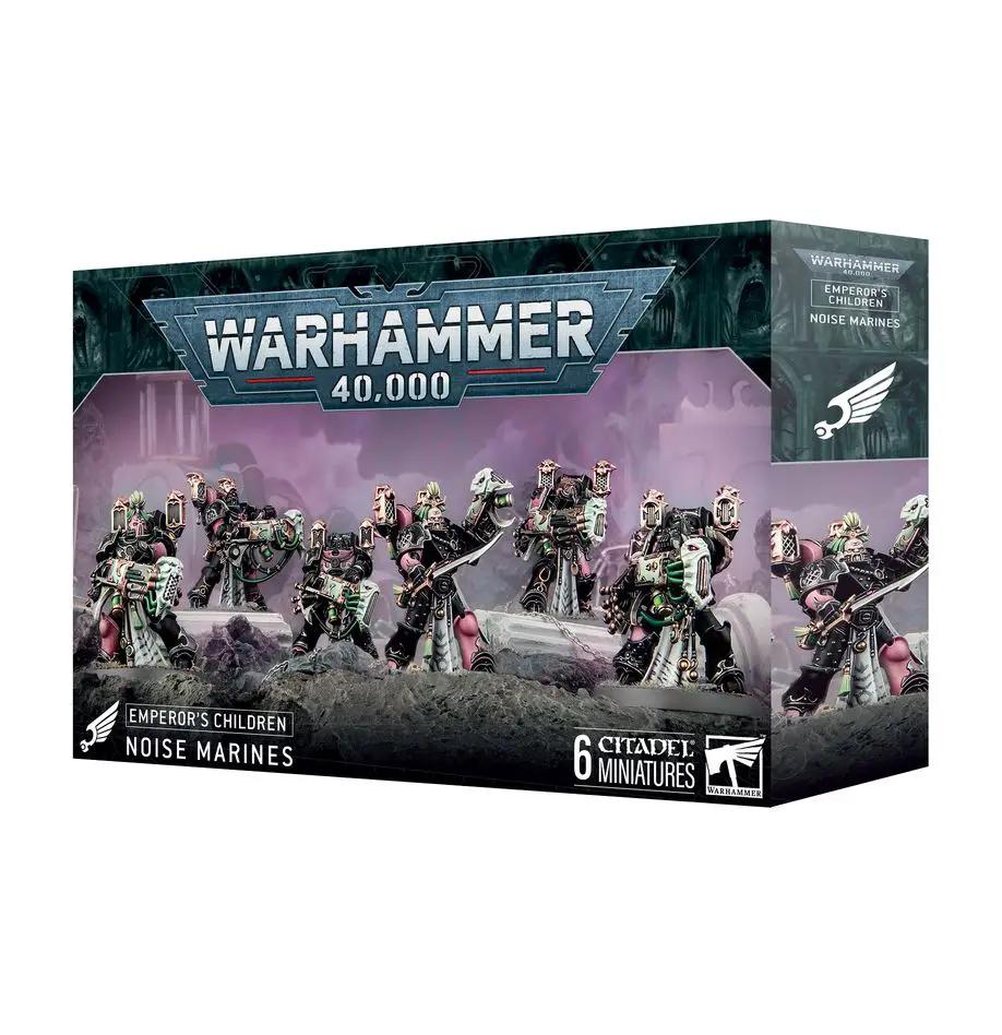 Warhammer 40,000 Noise Marines miniatures by THE MIGHTY HOBBY SHOP, featuring detailed chaos space marine figures with musical themes.