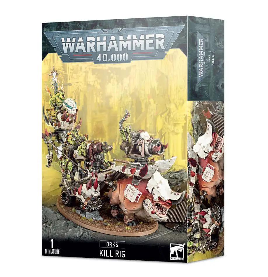 Orks Kill Rig model from THE MIGHTY HOBBY SHOP, featuring a detailed ork vehicle with mechanical parts and weaponry.