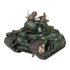 Astra Militarum Rogal Dorn Battle Tank from Warhammer 40K, detailed model with armored exterior and weaponry, on a plain background.