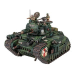 Astra Militarum Rogal Dorn Battle Tank from Warhammer 40K, detailed model with armored exterior and weaponry, on a plain background.