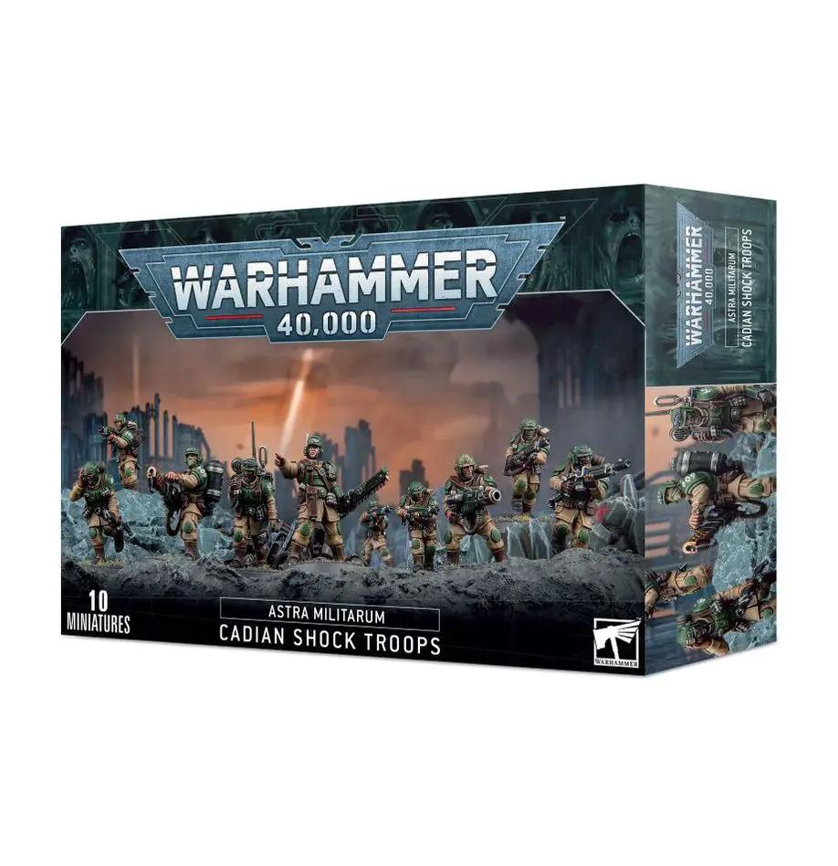 Cadian Shock Troops miniatures from Warhammer 40,000 Astra Militarum, detailed plastic figures for tabletop gaming.