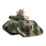 A detailed Astra Militarum Leman Russ Battle Tank model from THE MIGHTY HOBBY SHOP, featuring military green paint and intricate armor details.
