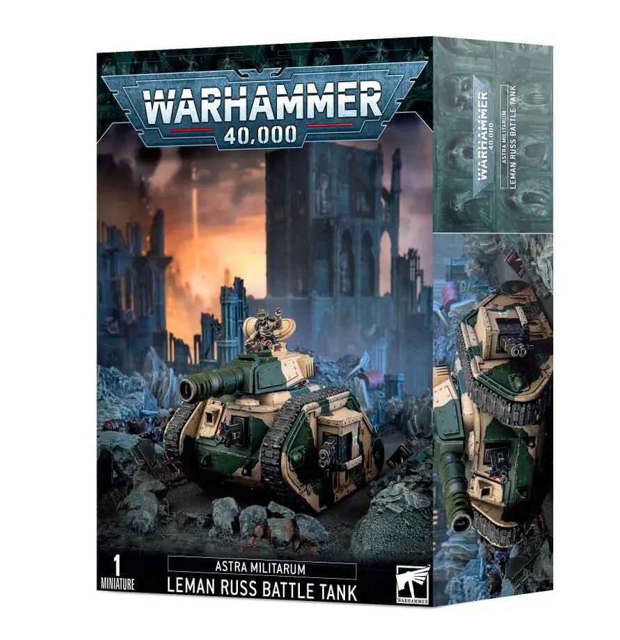 Astra Militarum Leman Russ Battle Tank model from THE MIGHTY HOBBY SHOP, detailed plastic military vehicle for tabletop gaming.