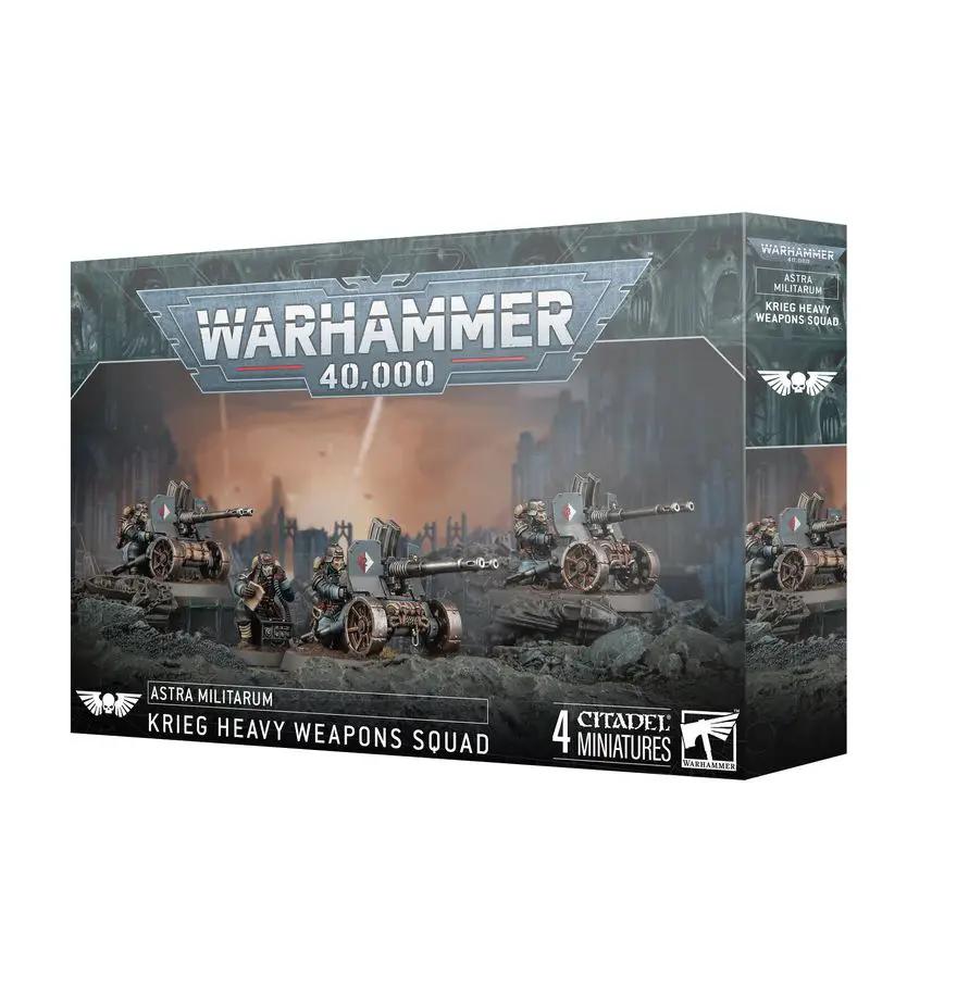 Astra Militarum Krieg Heavy Weapons Squad with soldiers and heavy weaponry in detailed miniature figures for tabletop gaming.