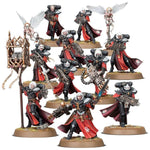 Warhammer Adepta Sororitas Battle Sisters Squad miniatures, detailed plastic figures with armor and weapons for tabletop gaming.