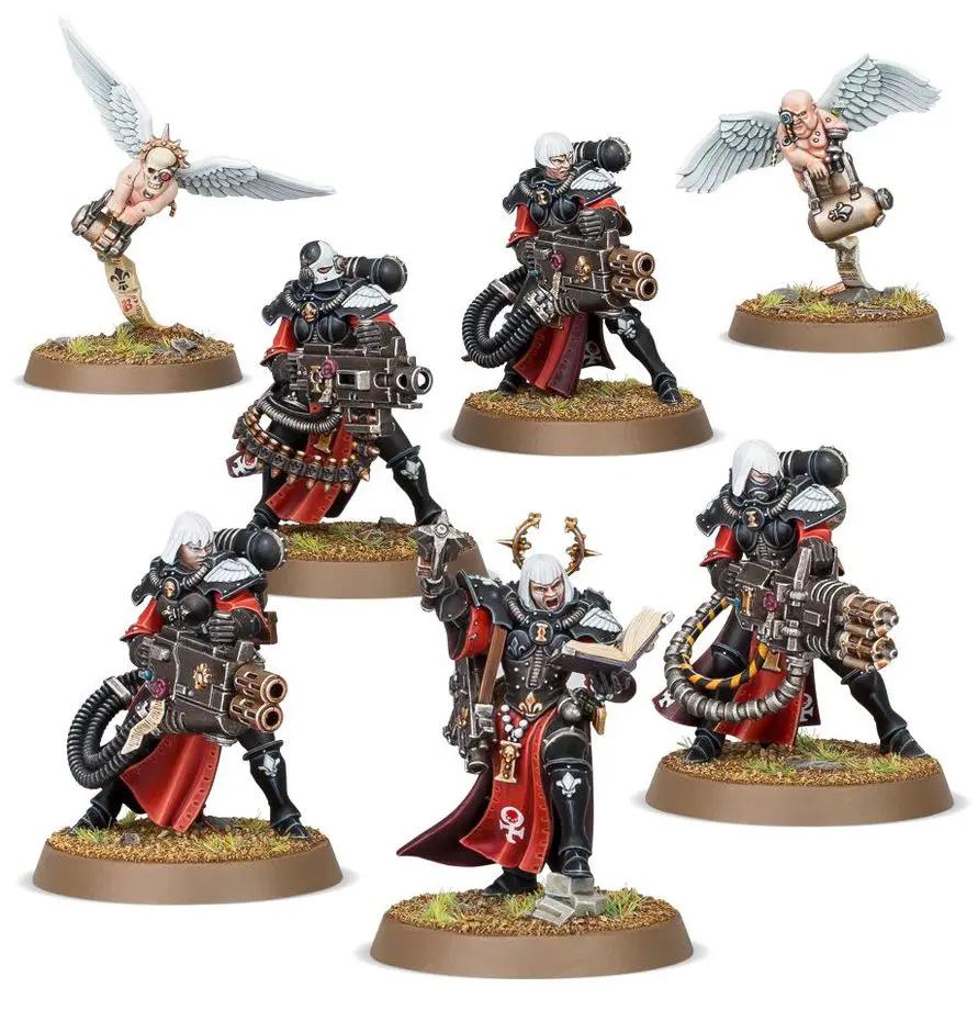 Retributor Squad from Warhammer 40K by THE MIGHTY HOBBY SHOP, featuring painted soldiers with bright armor and detailed weaponry.