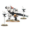 Tau Empire XV88 Broadside Battlesuit from Warhammer 40,000, detailed miniature with weaponry, used in tabletop gaming.
