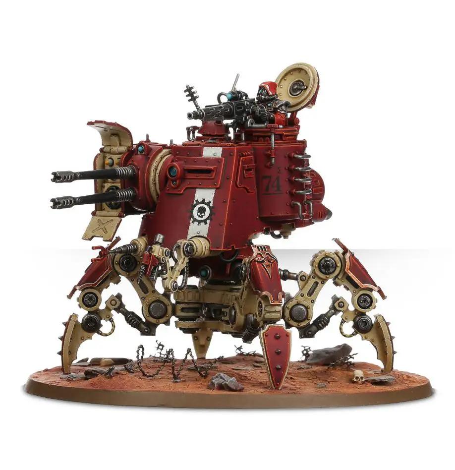 Adeptus Mechanicus Onager Dunecrawler miniature model from THE MIGHTY HOBBY SHOP, detailed sci-fi war machine with mechanical details.