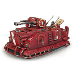 A detailed model of the Adeptus Mechanicus Skorpius Disintegrator from Warhammer 40K, featuring mechanical armor and weaponry.