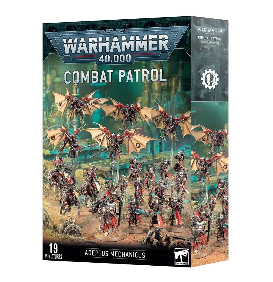 Adeptus Mechanicus Combat Patrol miniature set from Warhammer 40K, featuring detailed robotic and tech-themed figures.