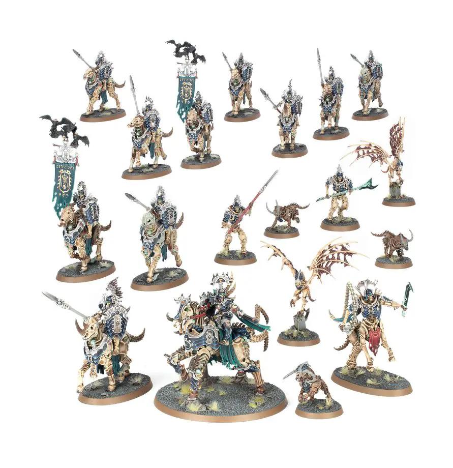 Ossiarch Bonereapers Kavalos Vanguard miniature from Spearhead set, detailed undead warrior figure for tabletop gaming.