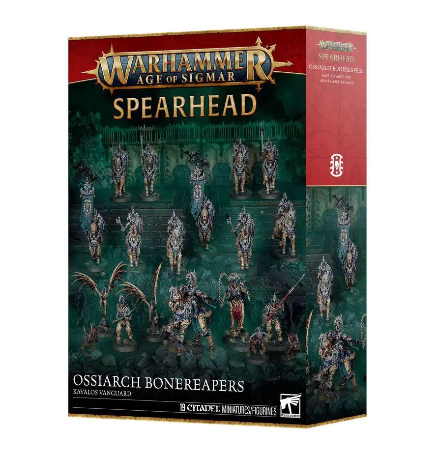 Ossiarch Bonereapers Kavalos Vanguard miniature from Spearhead line, detailed undead warrior figure for tabletop gaming.