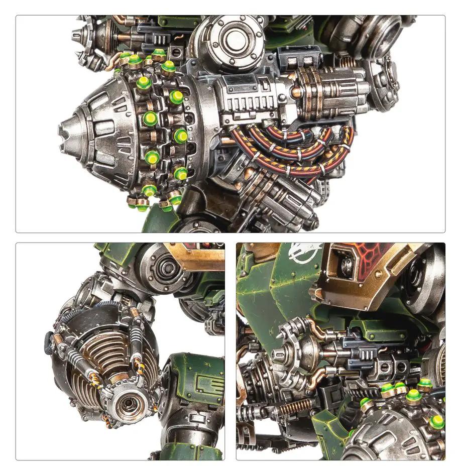 Saturnine Siege Dreadnought Ophion configuration from THE MIGHTY HOBBY SHOP, detailed model with weaponry and armor in close-up.