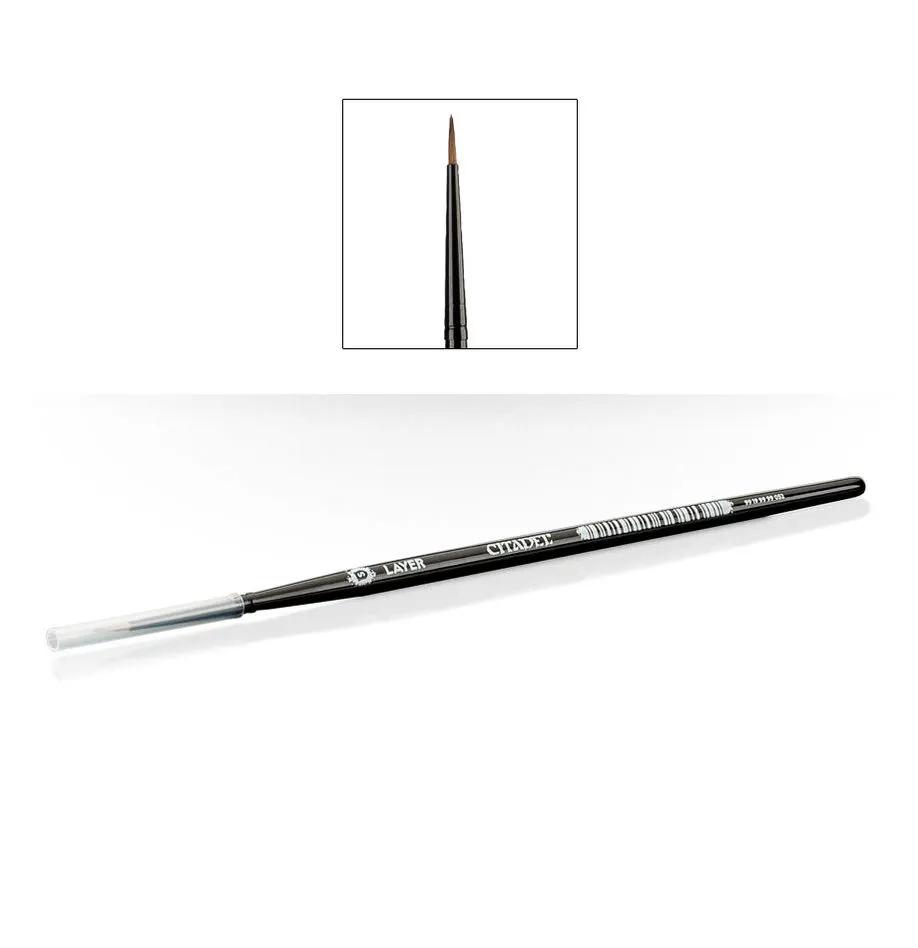 THE MIGHTY HOBBY SHOP S Layer Brush for model painting, featuring fine bristles and a sleek handle for detailed work.