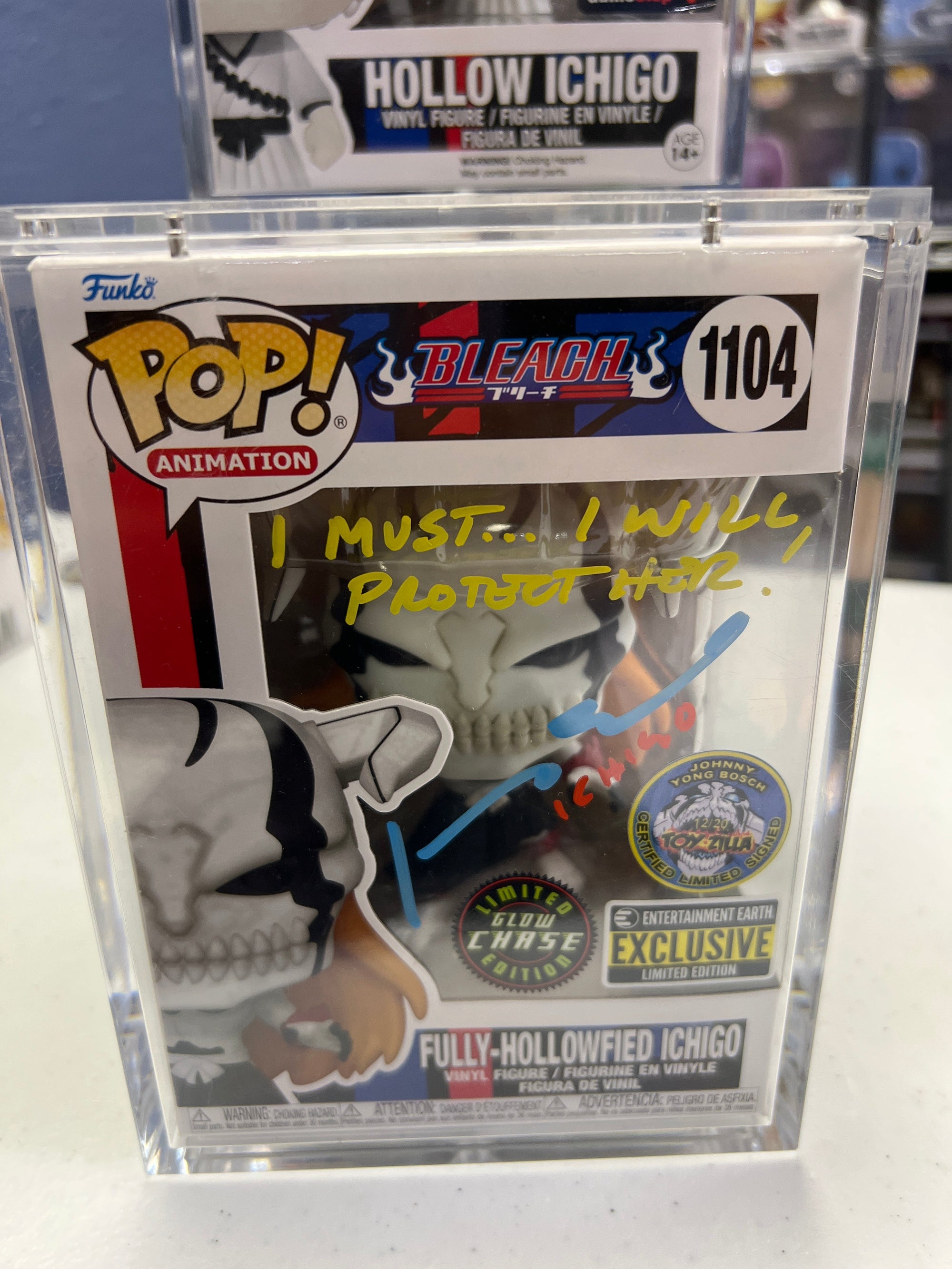 Bleach POP! Anime Fully Hollow Ichigo Chase #1104 collectible figure signed, featuring detailed hollow form and vibrant colors.