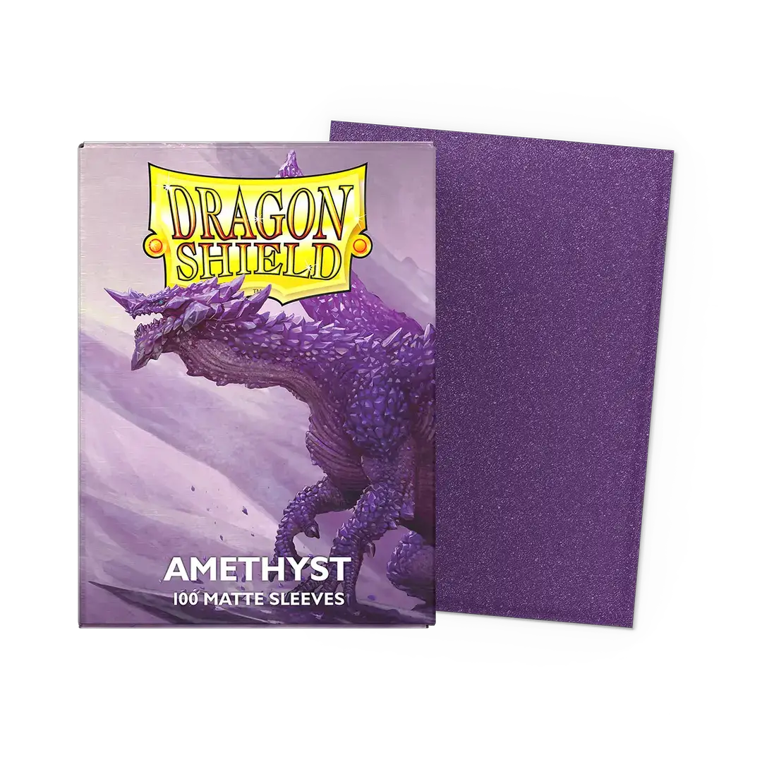 Amethyst matte sleeves in standard size, designed for trading cards, by THE MIGHTY HOBBY SHOP, shown in a close-up image.