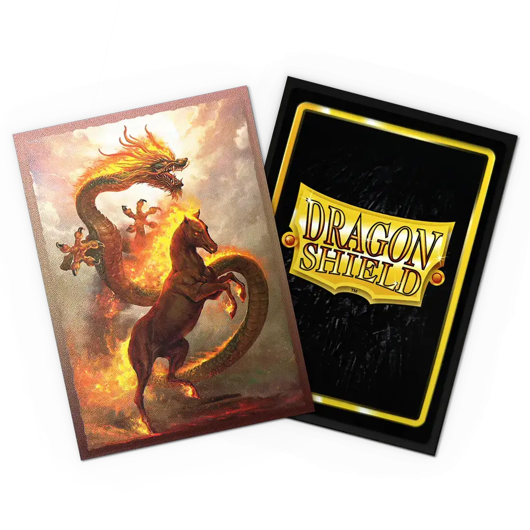 Fire Horse 2026 matte dual art sleeves featuring vibrant fire horse design, ideal for protecting trading cards.