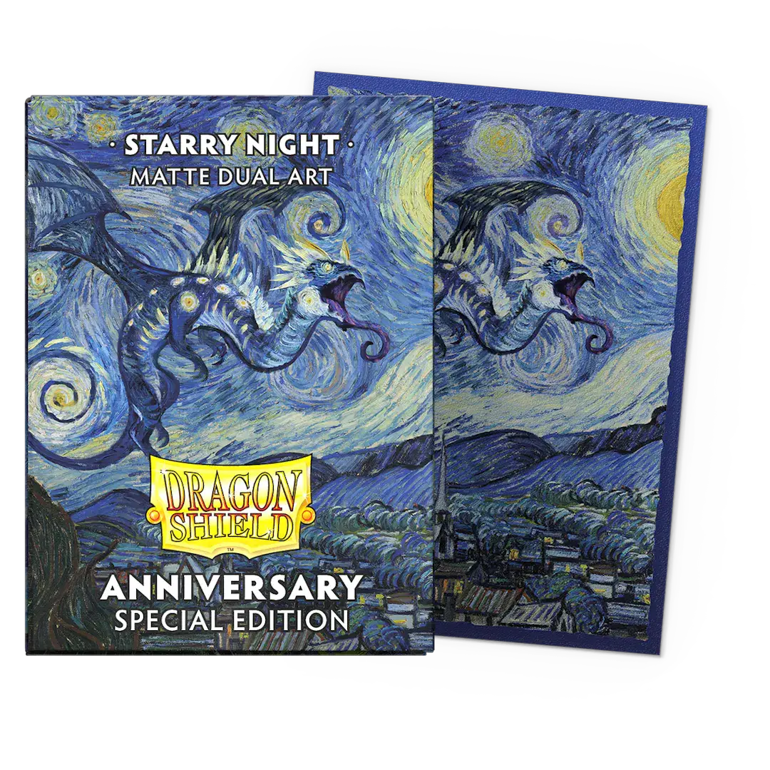 Starry Night matte dual art sleeves in standard size, featuring vibrant night sky design for trading card protection.