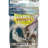 Clear top-loading perfect fit sleeves for trading cards, designed by THE MIGHTY HOBBY SHOP, shown in a close-up image.