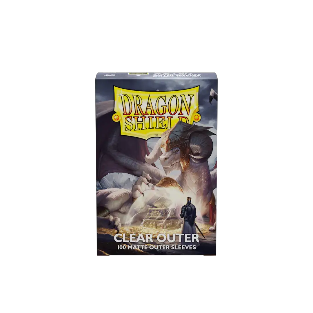 Clear matte outer sleeves for trading cards, designed by THE MIGHTY HOBBY SHOP, shown in a close-up image.